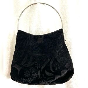 Vintage‎ La Rue Velvet Formal Handbag with Embossed Pattern Metal Ring H…